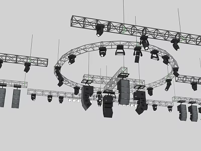 Professional Stage Lighting Setup With Circular Truss And Hanging Lights 3d model