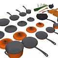 Industrial Kitchen Equipment Set With Pots Pans Lids Cutting Board And Utensils