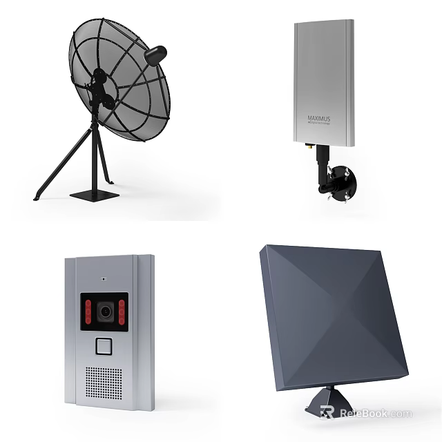 Professional Commercial Equipment Including Satellite Dish Wireless Receiver Access Control And Flat Panel 3d model 