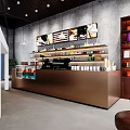 Modern Café Interior With Copper Counter Coffee Machines Display Shelves And Coffee Beans
