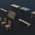Rustic Wooden Furniture Set With Tables Benches Chairs And Storage Chest