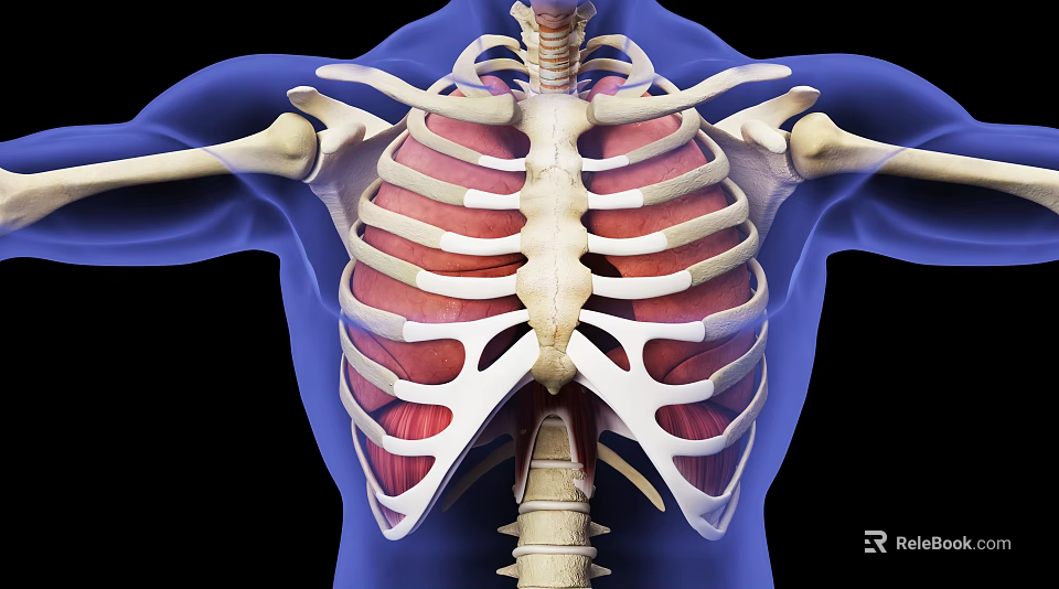 Medical Device for Thoracic Anatomy Visualization With Rib Cage Sternum And Muscle Structures 3d model 