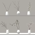 White Vases With Various Flowers And Branches On Two Level Gray Shelves 3d model