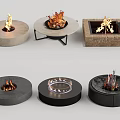 Various Designed Fire Pits In Concrete Metal Stone With Burning Flames