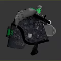 Mechanical Sci Fi Helmet With Metallic Body Green Tubes And Glowing Stripe