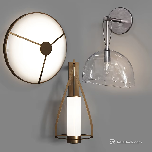 Modern Wall Lamps With Round Design Clear Glass Shade And Wooden Frame 3d model 
