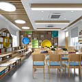 School Library Interior Design With Bookshelves Colorful Decor And Chairs