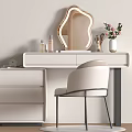 Modern White Dressing Table With Unique Mirror Chair Skincare And Flower Vase