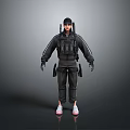 Person Dressed In Black Tactical Gear With Hat Multiple Pouches And White Sneakers