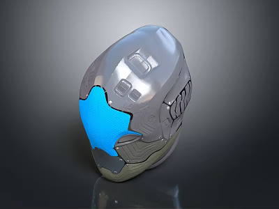 Futuristic Helmet Design With Silver Exterior Blue Visor And Detailed Patterns 3d model