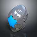 Futuristic Helmet Design With Silver Exterior Blue Visor And Detailed Patterns