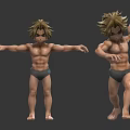 Two Male Character Figures With Blonde Hair In Different Poses Displayed On Reflective Black Surface