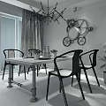 Modern Minimalist Dining Table Set With Wooden Top Black Metal Legs And Four Chairs