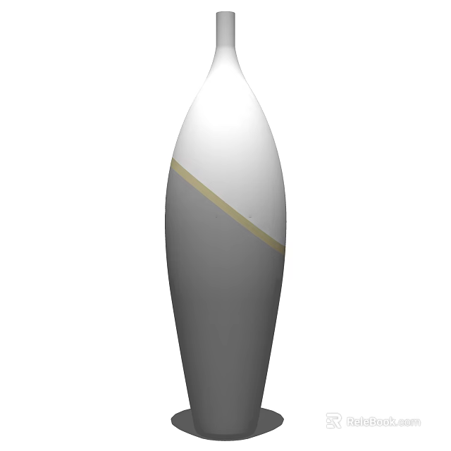 Modern Vase In White And Gray With Gold Stripe And Beautiful Flowers 3d model 