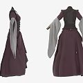 Purple Dress With Gray Sleeves Corset Crisscross Straps And Asymmetrical Hem