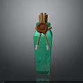 Decorative Green Vase With Textured Surface Red Ornament And Wooden Sticks