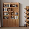 Large Wooden Bookcase And Corner Bookshelf With Books Decorations And Plants
