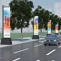 Modern Urban Road Facilities With Trees Lamp Posts Vehicles And Zebra Crossing