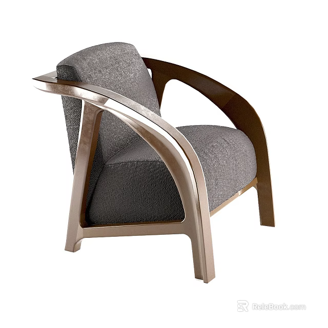 Modern Single Sofa With Curved Metal Frame And Gray Fabric Upholstery 3d model 