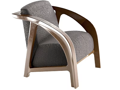 Modern Single Sofa With Curved Metal Frame And Gray Fabric Upholstery 3d model