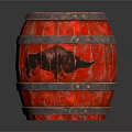 Vintage Red Wooden Barrel With Black Rhinoceros Design And Metal Hoops