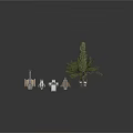 Collection Of Scenery Components Including Trees Street Lamps Traffic Signs And Fence Models