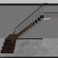 Modern Wooden Staircase With Black Railings White Walls And Gray Floor