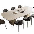 Modern Rectangular Dining Table Set with Light Colored Top Eight Black Chairs and Tray 3d model