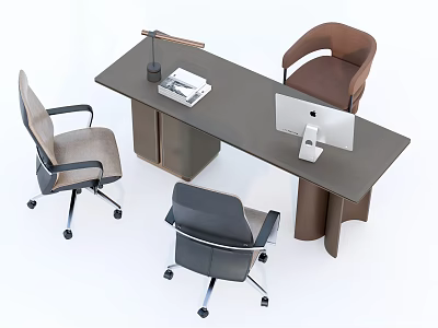 Modern Office Desk Setup With Ergonomic Chairs Computer Lamp And Books 3d model