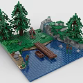 Building Blocks Forest Scene With Waterfall Small Boat Wooden Bridge And Green Trees