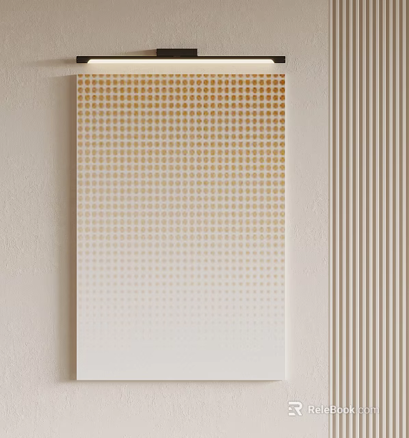 Minimalist Decorative Painting With Gradient Dot Pattern On Light Wall Alongside Vertical Stripe Decorative Panel 3d model 