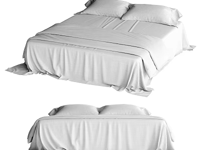 Double Bed With White Bedspread Two Pillows And Simple Design 3d model