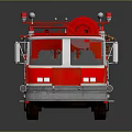 Red and White Fire Truck with Ladder Emergency Lights and Firefighting Equipment
