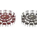 Red and Black Round Dining Table Set With Multiple Chairs For Home Use 3d model
