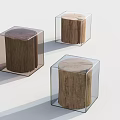 Modern Wooden Stool Design With Transparent Cube Structure For Home Decor 3d model