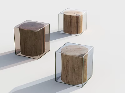 Modern Wooden Stool Design With Transparent Cube Structure For Home Decor 3d model