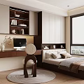 Tatami Bedroom Interior Design With Desk Computer Bookshelf Window And Pillows