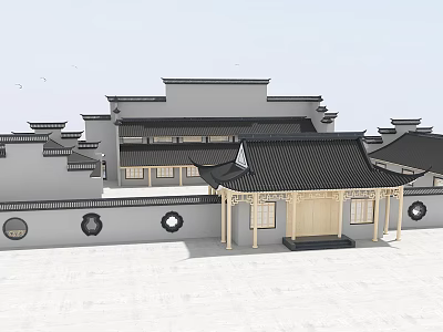 Ancient Chinese Architecture With Grey Walls Black Tiled Roof And Pavilion Courtyard 3d model