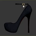 Dark Blue High Heel Shoes With Ankle Strap And Pearl Decoration