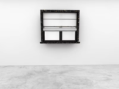 White Curtains On Black Framed Window In Minimalist Interior With Gray Floor 3d model