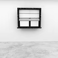 White Curtains On Black Framed Window In Minimalist Interior With Gray Floor