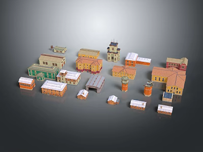 Colorful Residential Building Models Showcasing Various Styles And Unique Roof Designs 3d model