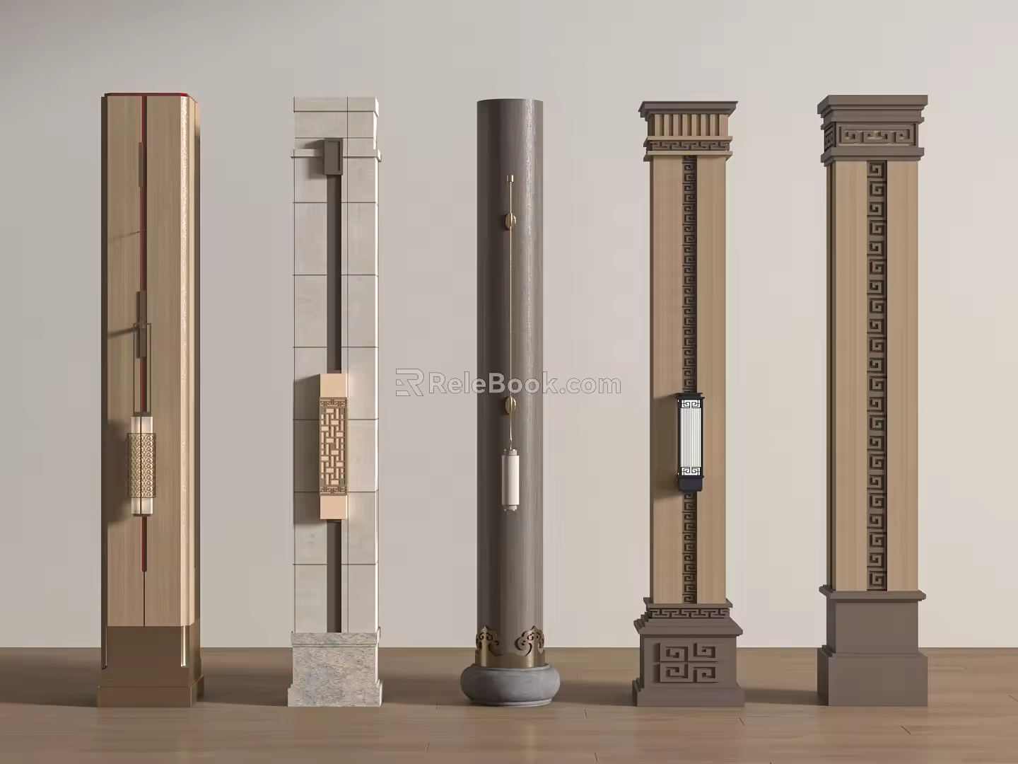 New Chinese Style Column Corner Column Villa Column 3d model