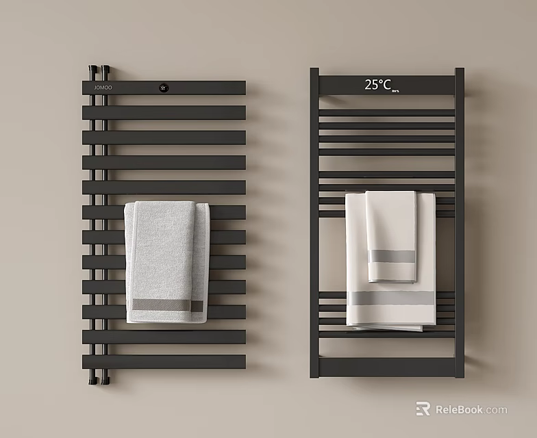 Stylish Bathroom Accessories Black Towel Racks With Towels And Temperature 3d model 