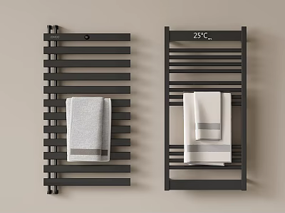 Stylish Bathroom Accessories Black Towel Racks With Towels And Temperature 3d model