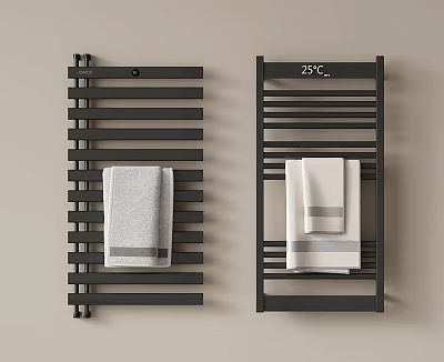 Stylish Bathroom Accessories Black Towel Racks With Towels And Temperature 3d model