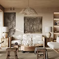 Elegant Modern Living Room Interior With Sofa Coffee Table Pendant Light And Decorative Shelves