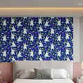 Bedroom Accent Wall Decorated With Cartoon Rabbit And Hat Patterns