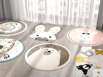 Cute Round Carpets With Animal Patterns For Kids Room Decoration 3d model