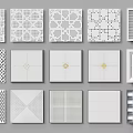 White Ceiling Panels With Various Decorative Geometric Patterns Perforated And Grid Designs 3d model
